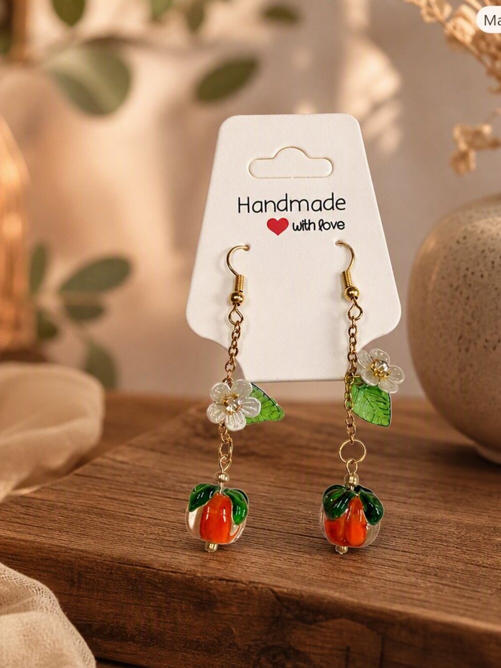 Handmade Orange Glass Bead Drop Earrings NWOT